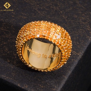 Anillos de banda con pavé completo de moissanita amarilla tipo baguette, plata S925, estilo Hip Hop, anillo grande cuadrado para hombre con moissanita blanca chapado en oro - Product Image 3