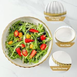 8-Inch Lớn Bát Salad <span class=keywords><strong>Set</strong></span> 2-Mảnh Trắng Gốm Bát Vàng Trim 60 Ounces Nhà Bếp Trang Trí Bát Cho Súp Mì Ống - Product Image 3
