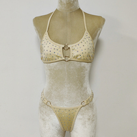 Haut de bikini en nylon personnalisé pour dames string justaucorps de bal sexy tenues de strip-teaseuse vêtements de danse exotique avec strass AB vêtements de performance