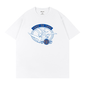 Camiseta blanca de manga corta transpirable 100% algodón con estampado de pájaro azul, ropa informal unisex Q132 - Product Image 1