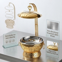 Chauffe-Plat Commercial 8L en Acier Inoxydable Doré pour Buffet, Réchaud à Alcool avec Grilles Réglables et Conception Anti-Blocage 85-100°C pour Hôtels