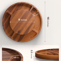Planche à fromage et à viande en bois d'acacia naturel, design rond divisé, style rustique, plateau de service pour les réceptions