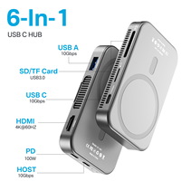 Enclosure SSD M.2 NVMe Magnetik Snap-On & Hub USB-C dengan Kipas Pendingin 10Gbps SD/TF 4K HDMI PD untuk iPhone Merekam Video & Backup