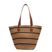 2023 nouveau Super grande capacité une épaule à la main herbe tissé rayures mode polyvalent décontracté élégant femmes herbe tissé sac