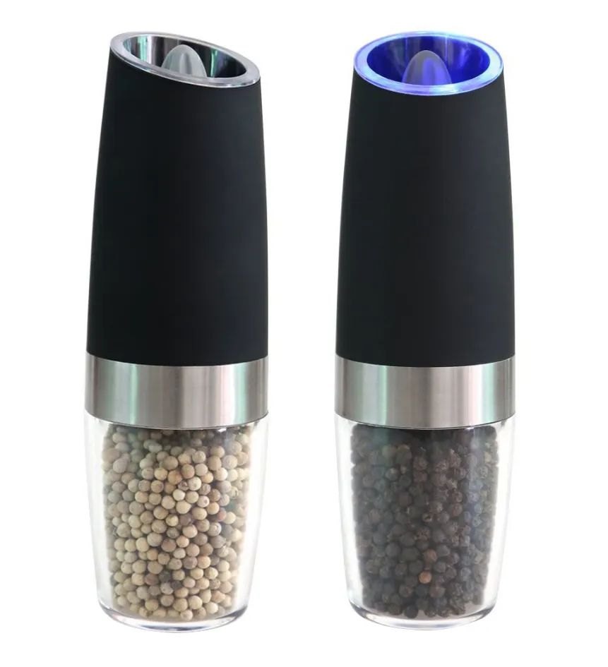 Ce Rohs Automatische Oplaadbare Usb Handleiding Spic Zwaartekracht Zout Peper Pot Grinder Elektrische Molen Met Blauw Licht