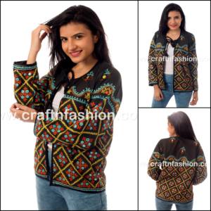 Kutchi Traditional Handmade Embroidered Patchwork Bomber Jackets-Autumn Plus Size Wholesale Indian <b>Coats</b> - Product Image 4
