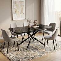 Table à manger extensible en pierre frittée de style nordique de luxe, prix compétitif, plateau en marbre avec ensemble de 6 chaises