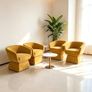 Designer Boucle Swivel Accent Chairs Ivory Teddy Fabric Curved Egg <b>Shape</b> Gold Disc Base Modern Portable Apartment Commercial - Product Image 3