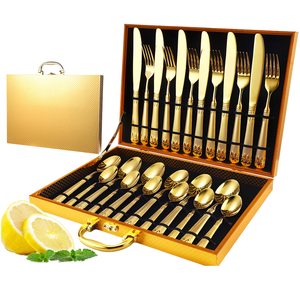16/24 pezzo 304 acciaio inossidabile <span class=keywords><strong>Set</strong></span> di posate monouso Vintage sollievo coltello forchetta scatola regalo oro per uso domestico o alberghiero - Product Image 1