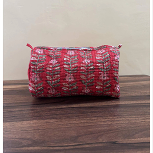 Trousse de Maquillage Matelassée en Coton Imprimé à la Main Rouge, Organisateur de Cosmétiques de Voyage, Lot de 3 Pochettes, Prix de Gros - Product Image 1