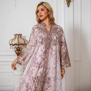 Abaya Modesta de Poliéster 2026, Vestido Largo <span class=keywords><strong>para</strong></span> <span class=keywords><strong>Mujer</strong></span>, Tela Bordada con Estampado Floral y Pedrería, Largo hasta el Tobillo, <span class=keywords><strong>Ropa</strong></span> Musulmana - Product Image 5
