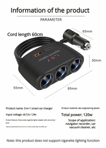 Caricabatterie per Auto 120W con 1 USB e 1 Tipo C, Adattatore Accendisigari a 3 Vie DC 12V-24V - Product Image 6