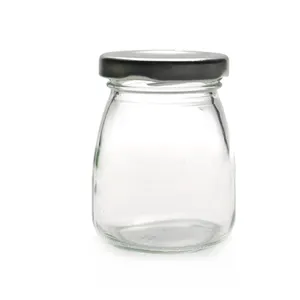 Wholesale 100ml clear glass pudding jar for yogurt with metal lid