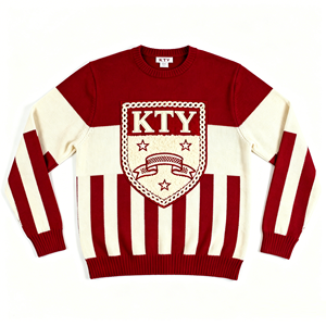 Wholesale Striped Greek Fraternity Knit Sweater Cream Star Shield Fleece Patch Graphic <strong>Oversized</strong> Men Frat Casual Crew <strong>Jumper</strong> - Product Image 2