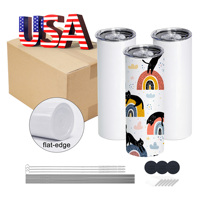Gobelet droit en acier inoxydable 304 de 20 oz pour sublimation, en vrac, avec couvercle et paille, lot de 25/50, entrepôt USA