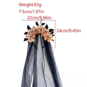 Voile noir d'Halloween avec couronne florale squelette pour déguisement funéraire, bandeaux de mariée, accessoires de cheveux gothiques pour fête - Product Image 2