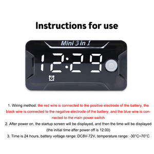 DC8V-72V 12V <span class=keywords><strong>Mini</strong></span> 3 en 1 <span class=keywords><strong>moto</strong></span> voiture horloge électronique montre étanche anti-poussière thermomètre LED affichage numérique voltmètre - Product Image 3