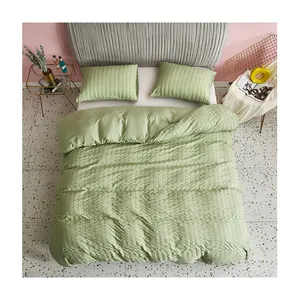 Trending Products Seersucker Green King Size Brand Duvet Cover Set Bedding