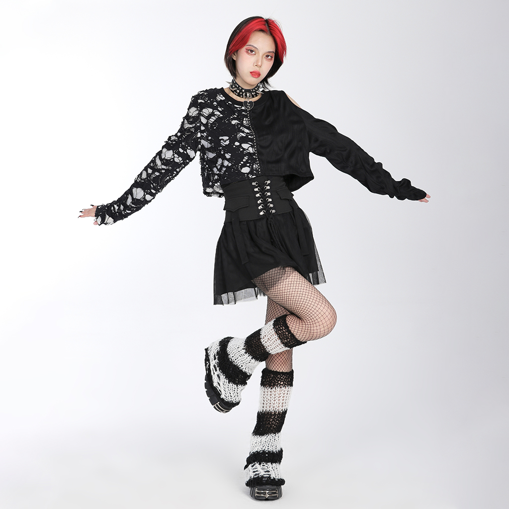 PUNK RAVE WS-554JTF female spring fashion slightly flare soft comfortable mohair punk knit black and white striped leg warmers