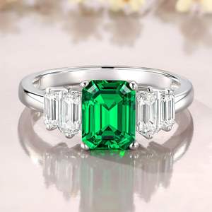 Anello di smeraldo personalizzato da laboratorio 925 argento placcato in oro bianco per feste regalo con taglio smeraldo anello da donna - Product Image 2