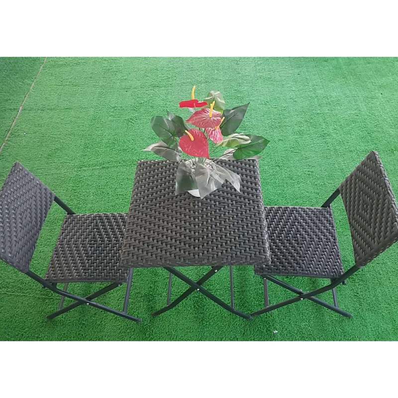 Mobili in vimini sedie da giardino sedie da pranzo pieghevoli in Rattan nero tavolo e sedia Set ferro moderna sala da pranzo all'aperto