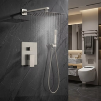 Ensemble de douche thermostatique carré chromé pour salle de bain avec douchette à main, système de finition et accessoire de mitigeur de baignoire effet pluie