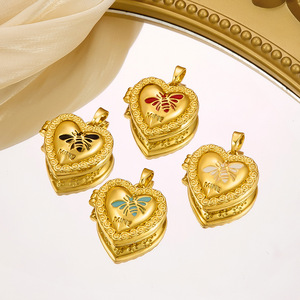 Breloque <span class=keywords><strong>photo</strong></span> HD4433 ouvrable en forme de cœur, thème abeille, en laiton plaqué or 18 carats <span class=keywords><strong>avec</strong></span> émail goutte d'huile, collection Amour, bijoux pour femme - Product Image 3
