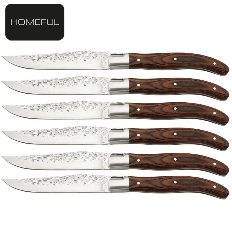 Nouveauté couteau laguiole laguiole 4.5 pouces couteau à steak à lame de marteau avec manche en bois pakka