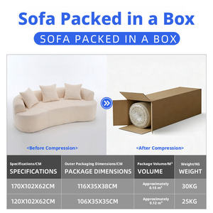 High Density Compressed Vacuum Packed 2 Seater Fabric <b>Foam</b> <b>Sofa</b> Space Saving Curved Moon Design Small Living Apartment Hotel - Product Image 4