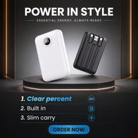 Batterie externe Li-Polymère 10000 mAh à charge rapide 22,5 W avec 3 câbles intégrés Type-C/USB-A/Slim pour iPhone, idéale pour une utilisation portable en extérieur