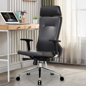 Fauteuil de bureau de direction de luxe en cuir véritable marron, inclinable, ergonomique, avec dossier en maille, design moderne - Product Image 6