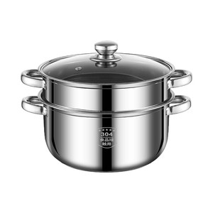 Stainless Steel Double Layer <b>Steamer</b> 24cm With Glass Lid For Induction Cooker Home Use - Product Image 1