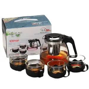 Teko kaca Label pribadi, dengan saringan Stainless Steel dapat dilepas, Set teko teh kaca Kung Fu