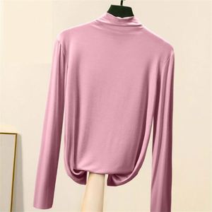 Camiseta de Manga Longa com Gola Alta para Mulheres, Modal, Cor Sólida, Suéteres Macios para Outono e Inverno - Product Image 5