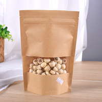 Sac d'emballage alimentaire recyclable pour en-cas, bonbons, fruits secs, noix, papier kraft, sachet debout avec fermeture éclair et fenêtre