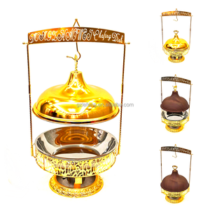 Lefeng Banquet, nuevo diseño, plato de frotamiento único con forma de gloria de la mañana, tapa colgante, juego de Buffet, platos de frotamiento dorados para Catering - Product Image 5