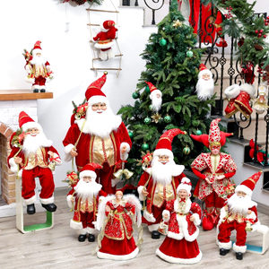 ซานตาคลอสสีแดงแบบดั้งเดิมพร้อมถุงของขวัญสีทองแดง ของตกแต่งภายในบ้านสำหรับเทศกาลคริสต์มาส ลดราคาพิเศษ - Product Image 1