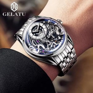 Montre mécanique automatique GELATU Dragon gravé pour homme, en acier inoxydable, étanche, de luxe, haute qualité, avec aiguilles - Product Image 2