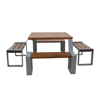 Mobilier d'extérieur Table de pique-nique carrée commerciale en bois pour le camping avec banc Ensemble table à manger et chaises pour le restaurant à l'extérieur du parc
