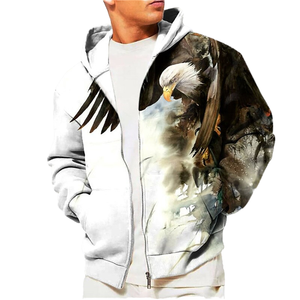 Sweat-shirt à capuche zippé pour homme, imprimé aigle, coupe classique, décontracté, en polyester imprimé par sublimation, pour l'automne - Product Image 3