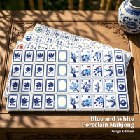 Vente en gros d'usine : Ensemble de Mahjong en porcelaine bleue et blanche de style chinois, tuiles de Mahjong portables pour la collection, les loisirs en famille et les cadeaux