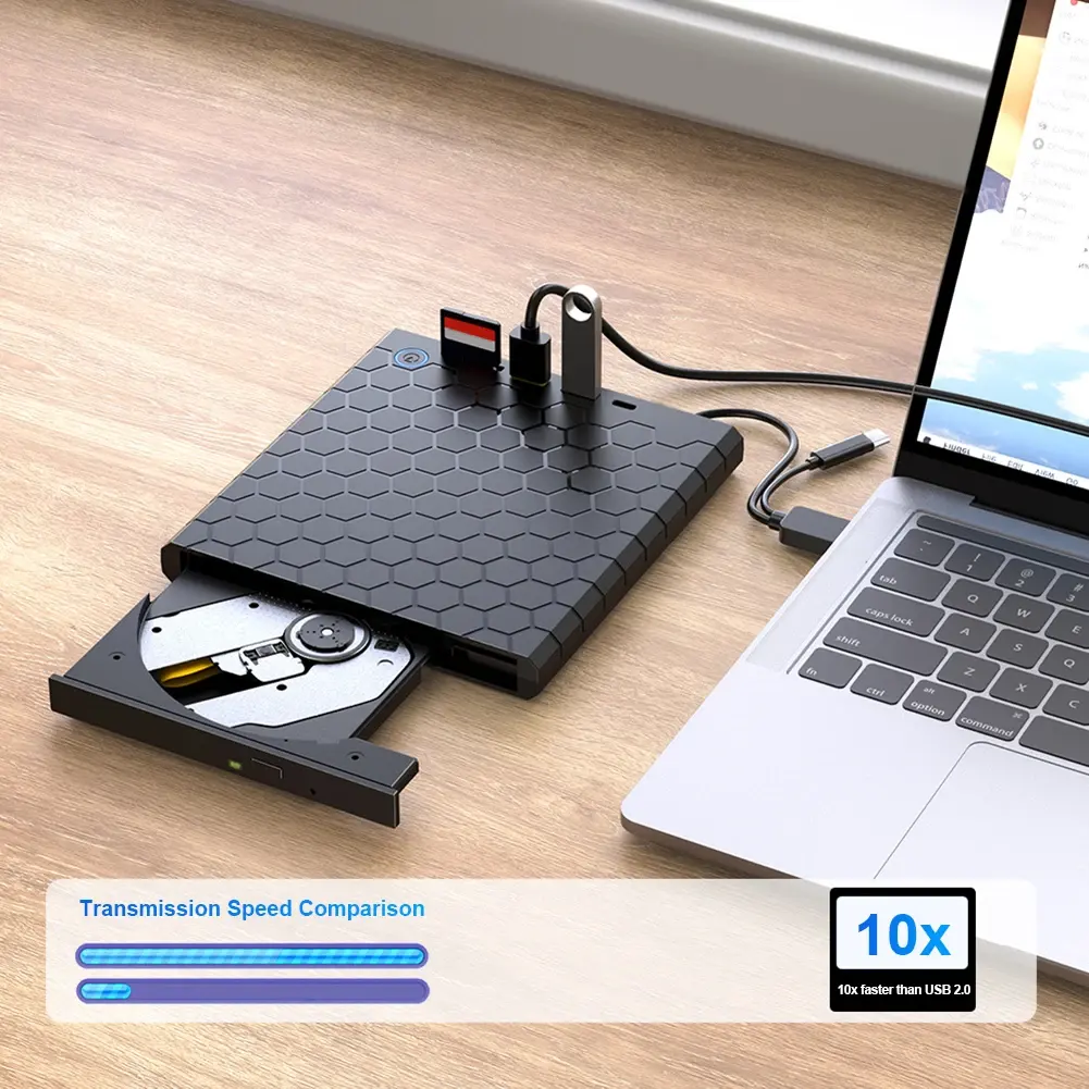 外付けCD/DVDドライブUSB3.0Type-CポータブルCDDVDバーナー (SD/TFスロット付き) ラップトップMacbookPC用の外付けDVDバーナーTFリーダー