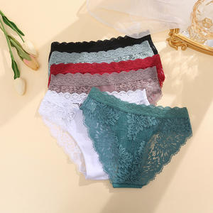 Culottes pour femmes en coton semi-transparent avec patchwork de dentelle, respirantes, sexy, taille mi-haute, coupe triangle - Product Image 3