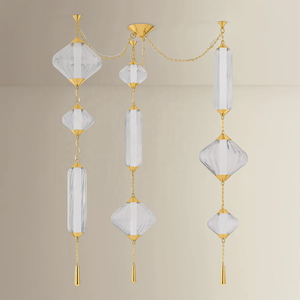 Lámpara Colgante Moderna de Diseño Americano <span class=keywords><strong>Fiorello</strong></span> con Pantalla de Vidrio Acanalado Transparente, Lámpara de Techo de Latón Antiguo para Villa - Product Image 2