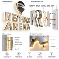 GOZONE Enseigne lumineuse LED 3D personnalisée en acier inoxydable brossé avec logo Halo pour bureaux, entreprises, murs de voitures, étanche IP65