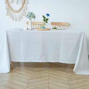 Rắn Màu phòng ăn Khăn trải bàn mềm Dày Trắng Polyester hình chữ nhật hemstitched Khăn trải bàn cho nhà - Product Image 2