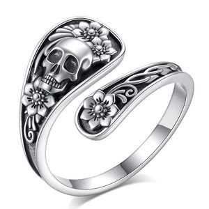Anelli in Argento Sterling 925 Changda con Design a Fiore e Teschio Fantasma per <span class=keywords><strong>Uomo</strong></span> e Donna - Product Image 1