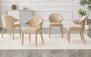 Sillón Moderno Tapizado en Tela Bouclé con Esponja de Alta Resiliencia y Patas de Metal para Hotel, Comedor o Cafetería - Product Image 3