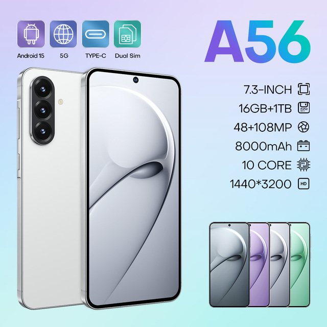 2026 New Arrival A56 Android Smartphone 16GB+1TB Storage 8000mAh Battery Face Unlock
