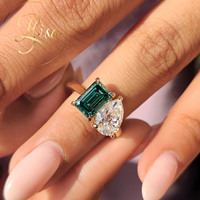 Anillo de Compromiso Toi Et Moi con Diamante Cultivado en Laboratorio VVS Personalizado, Certificado IGI, CVD HPHT, Diamante Esmeralda Verde en Forma de Pera, Joyería para Mujer